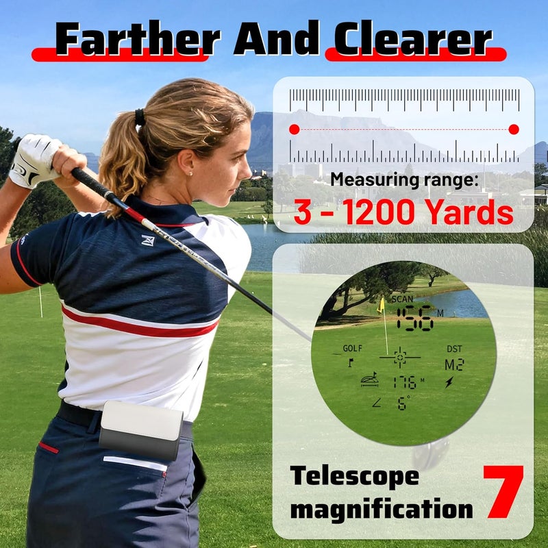 NOVOPUTT Golf Range Finder with Slope -1200 Yards Laser Rangefinder for Golf & Hunting,7X Magnification,Flag Locking Vibration,USB-C Rechargeable & Magnet Stripe,Best Golf Accessories Gift with Hard Shell Case - Image 2